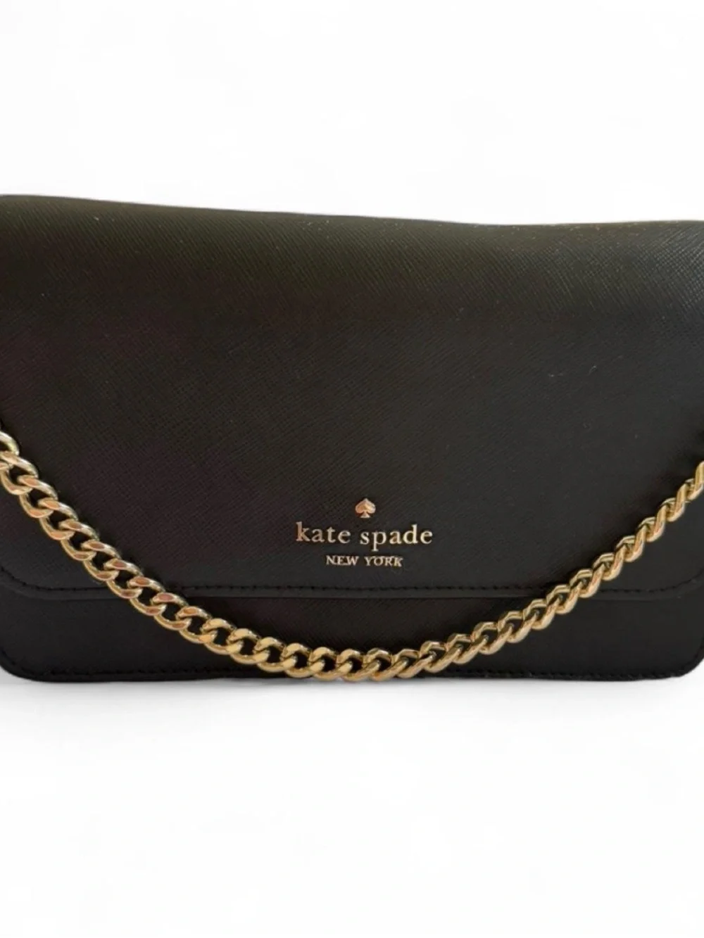 kate spade Black Leather Crossbody with Gold Chain